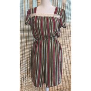 Ark Reworks Dress‎ Made in Thailand Striped Square Neck Short Sleeve Waist 28